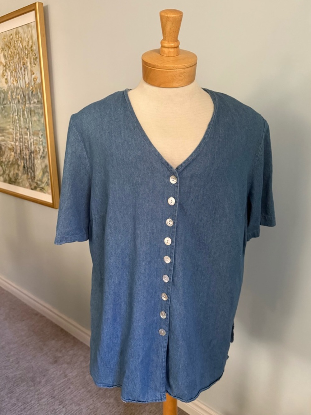 Vintage Made in Canada Chambray Button Front Blouse Plus Size 1X